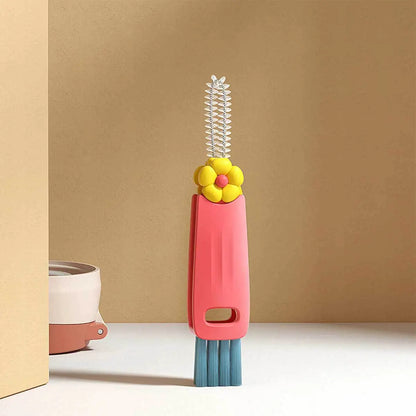 Flower Petal Three-Piece Cup Lid Brush, Water Bottle Gap Straw Cleaner, Cup Lid Gap Cleaning Brush, Cup Cleaning Tool