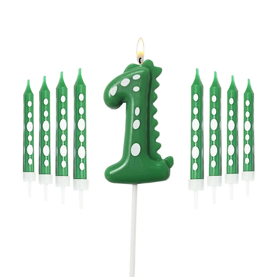 New Green Dinosaur Candle Point Pencil Candles Combination Set 0-9 Number Birthday Candles Party Anniversary Cake Decoration
