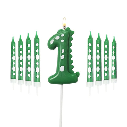 New Green Dinosaur Candle Point Pencil Candles Combination Set 0-9 Number Birthday Candles Party Anniversary Cake Decoration