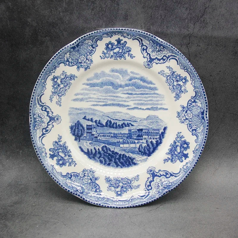 The Blue Britain Castles  Dinner Set European Style Dinner Ware Ceramic Breakfast Plate Beef Dishes Dessert Dish Soup Bowl