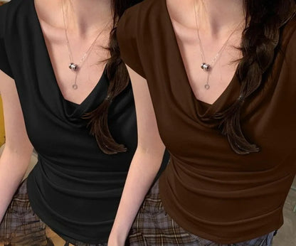 Summer Thin One Shoulder Short Sleeved T-shirt Feminine Temperament Summer Irregular Slim Fit Spicy Top Women Clothing