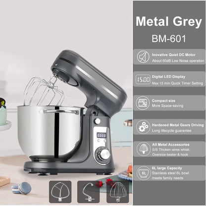 BioloMix 1200W 6L Kitchen Stand Mixer With Quiet DC Motor, 6-Speed, for Blending, Whisking, and Kneading