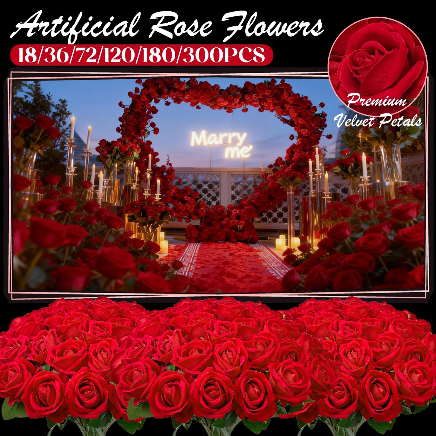 18-300PCS Artificial Rose Flowers Velvet Red Roses Artificial Flowers for Valentine's Day Gifts Wedding Flower Arrangement
