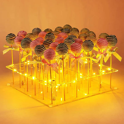 3 Tier Clear Square Cupcake Stand Premium Acrylic Cake Tower Display Holder With LED Light String For Wedding Birthday Party