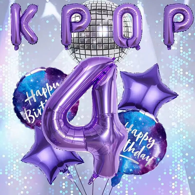10Pcs/set Purple K-Pop Music Theme Birthday Balloons Decoration 0-9 Number Birthday Parties Photo Backdrops Perfect Social Gift