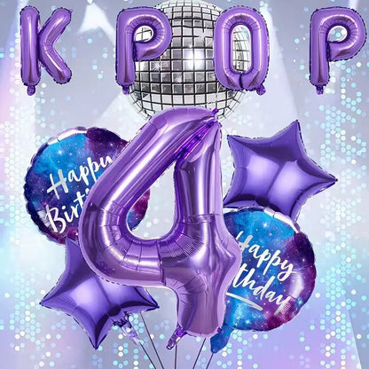 10Pcs/set Purple K-Pop Music Theme Birthday Balloons Decoration 0-9 Number Birthday Parties Photo Backdrops Perfect Social Gift