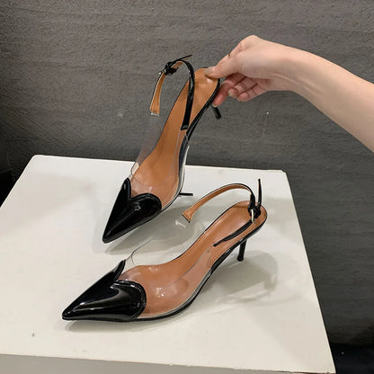 Heart Shaped Women Pumps Elegant Pointed toe Transparent PVC Slingbacks Stiletto High heels Party Shoes