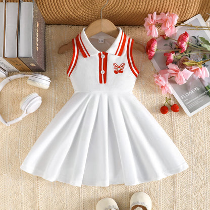 Prowow 0-3Y Baby Sporty Dresses 2025 Sleeveless Polo Dress For Girls Preppy Style Letter Baseball Dress Toddler Girl Clothes