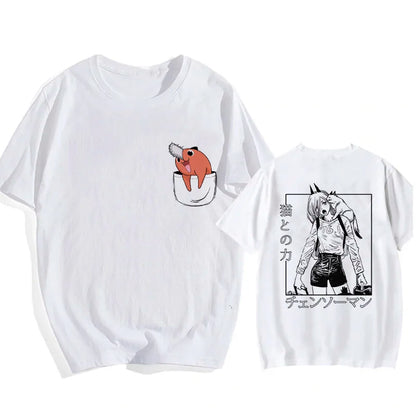 90s Japanese Anime Chainsaw Man T Shirt Cartoon Pochita T-shirt Makima Harajuku Graphic Tees Unisex Clothing Tops Tshirt Manga