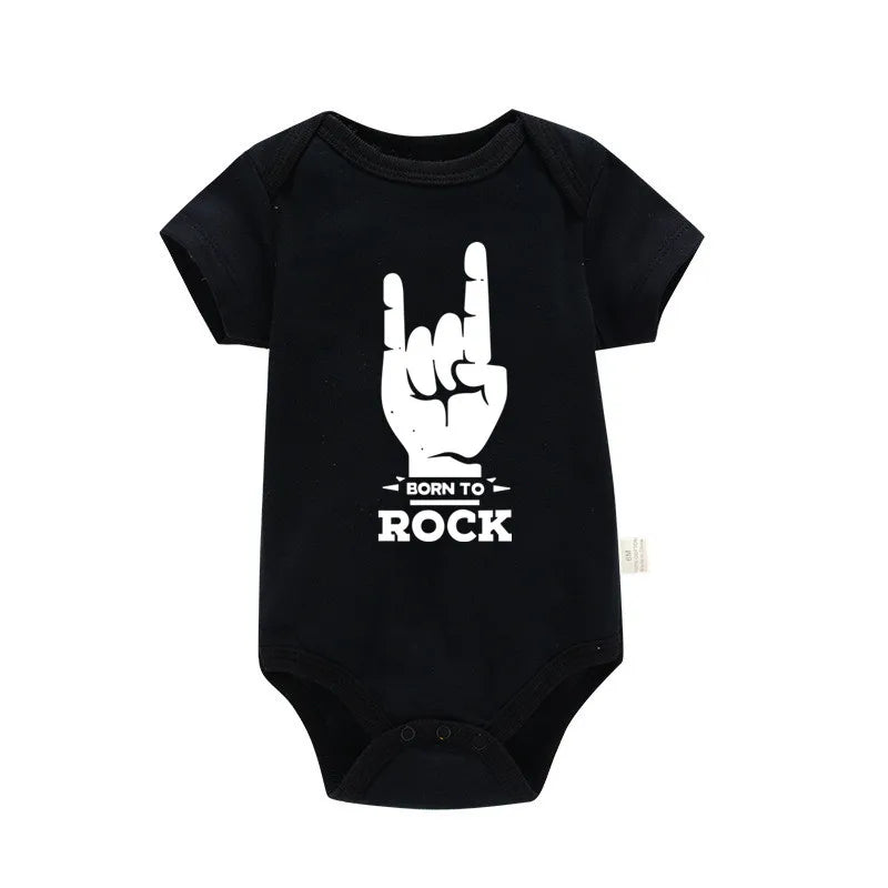 Born To Rock Newborn Baby Short Sleeve Cotton Baby Bodysuit Cute Baby Boy Clothes Jumpsuit Infant Outfit Baby Body Rock Onesie