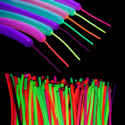 100pcs Neon Glow Long Balloons Backlight Reactive Fluorescent Colorful Long Latex Balloons DIY Twisting Birthday Wedding Party