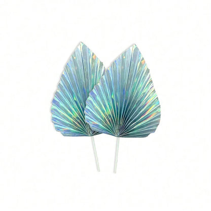 2PCS Happy Birthday Cake Toppers Glittery Palm Spear Gold Silver Folding Fan DIY Kids Party Cake Topper Wedding Decoration