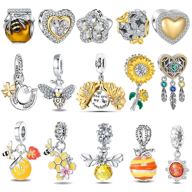 925 Sterling Silver Fashion Bee Honey Jar Sunflower Autumn Series