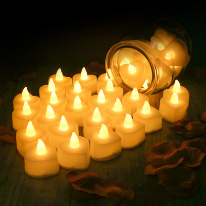 24/48 Pack Heart Shaped LED Tea Lights Candles with Artificial Rose Petals Romantic Night Decorations  for Wedding Anniversary