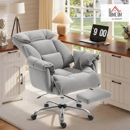 Executive Office Chair for Home or Office Use, Premium Mesh and PU Leather, Light Gray, Ergonomic Design with Adjustable Footre