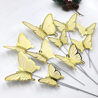 DIY Stamping Gold Pink Butterfly Cake Toppers Happy Birthday Cake Decoration Wedding Party Decor Shower Dessert Baking Supplies