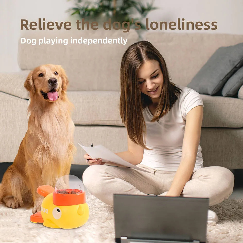 Pet Cat Dog Automatic Intelligent Interactive Food Dispenser with Little Yellow Duck Design Anti-slip Bottom Pet Feeder