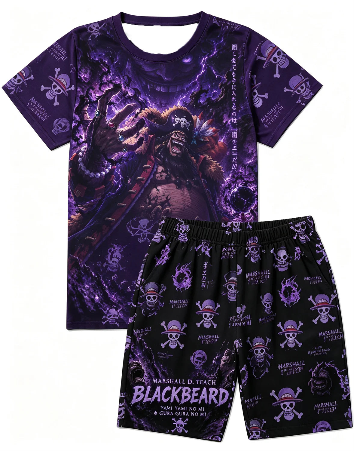 Bandai One Piece D Luffy Laugh Anime Print T-Shirt Drawstring Shorts