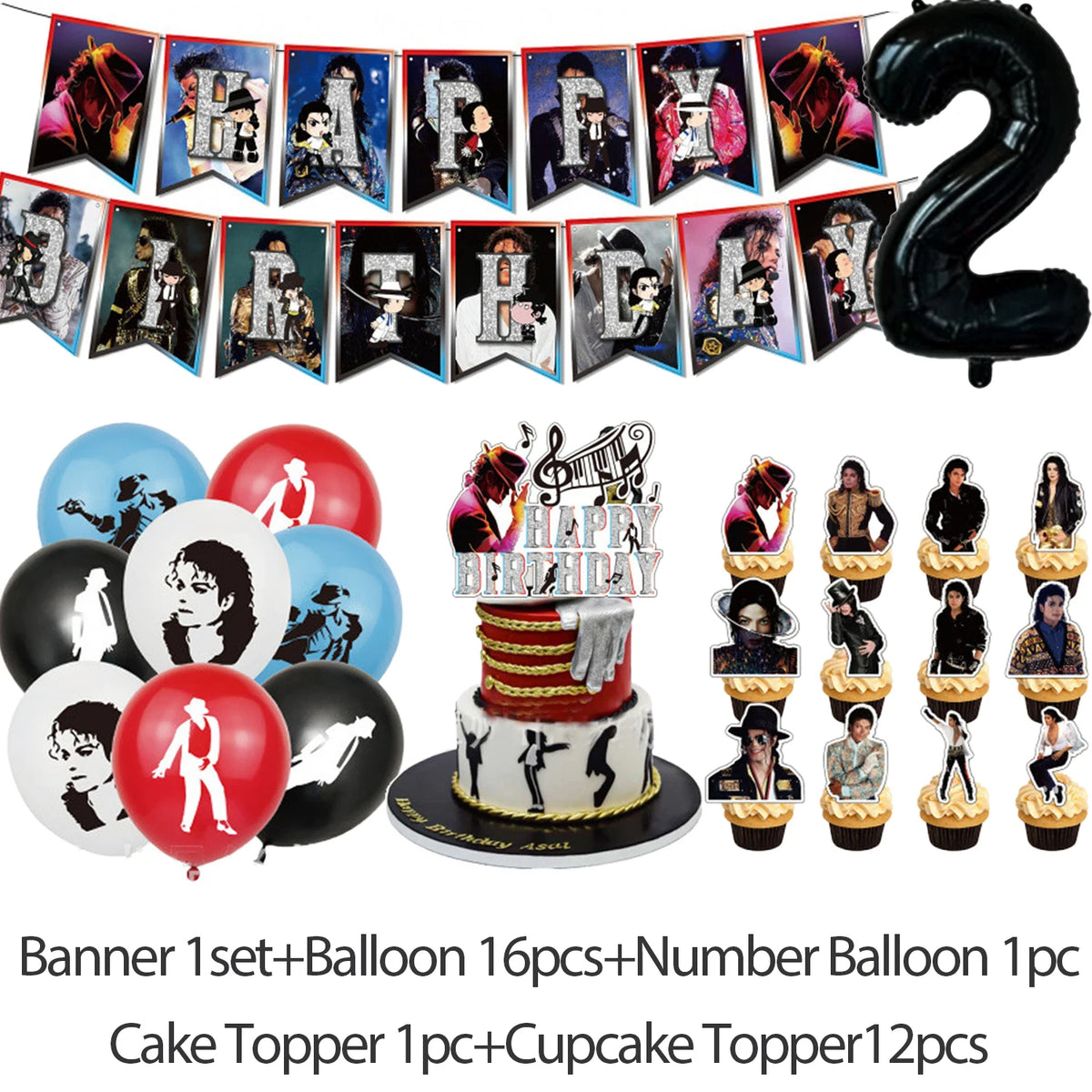 Michael Jacksons Birthday Party Decorations Fans Party Supplies Cake Topper Balloons Background Photo Studio Photography Props