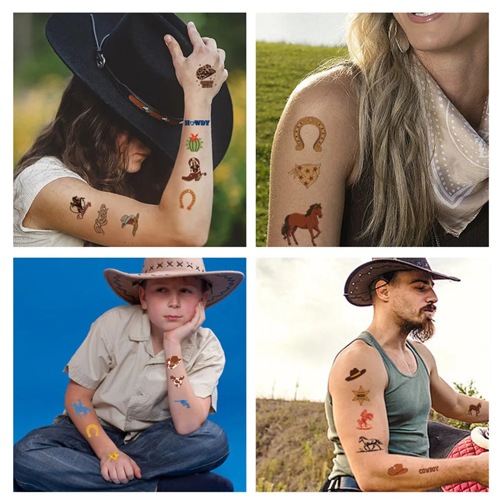 10/6 Sheets Cowboy Temporary Tattoos Stickers Western Cowboy Themed Birthday Party Decors Boys Birthday Party Favors Bag Fillers