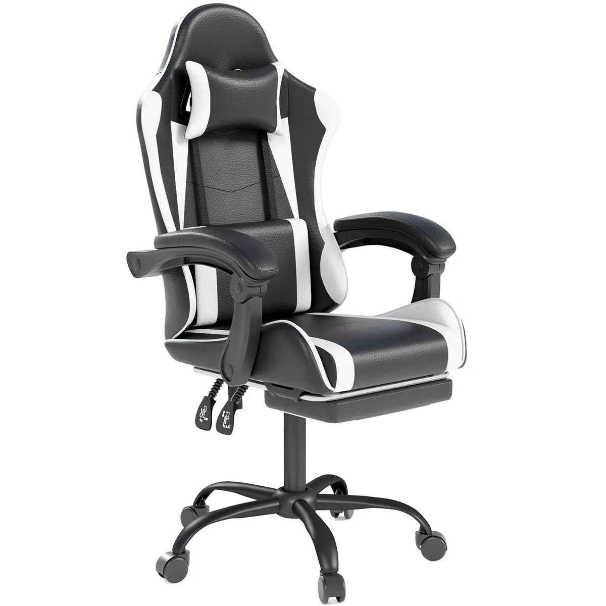 Gaming Chair with Headrest and Footrest for Home Office, Black