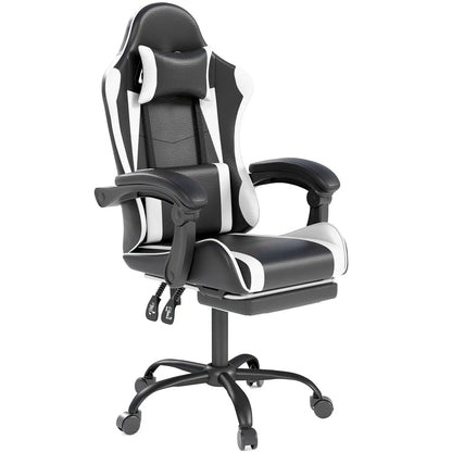 Gaming Chair with Headrest and Footrest for Home Office, Black