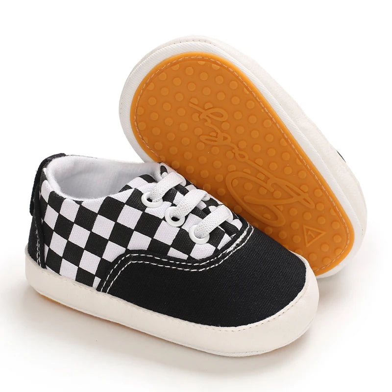 2025 New Baby Canvas Sneakers Anti-slip Soft Plaid Baby Boy Girl Shoes Newborns First Walkers Infant Baby Unisex Casual Shoes