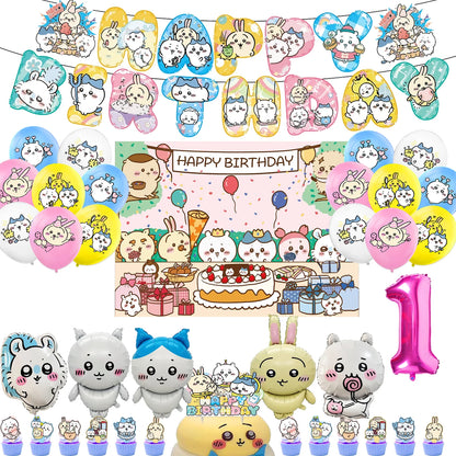 kawaii Chiikawa Birthday Party Disposable tableware Banner Cake Topper Hanging Flag Latex Foil Balloons Birthday Decorations Toy