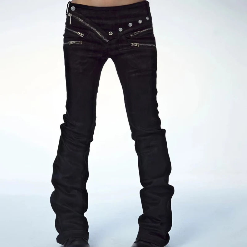 American Retro Dark Punk Style Women Jeans New Street Harajuku High Street Splicing Zipper Floor Pants
