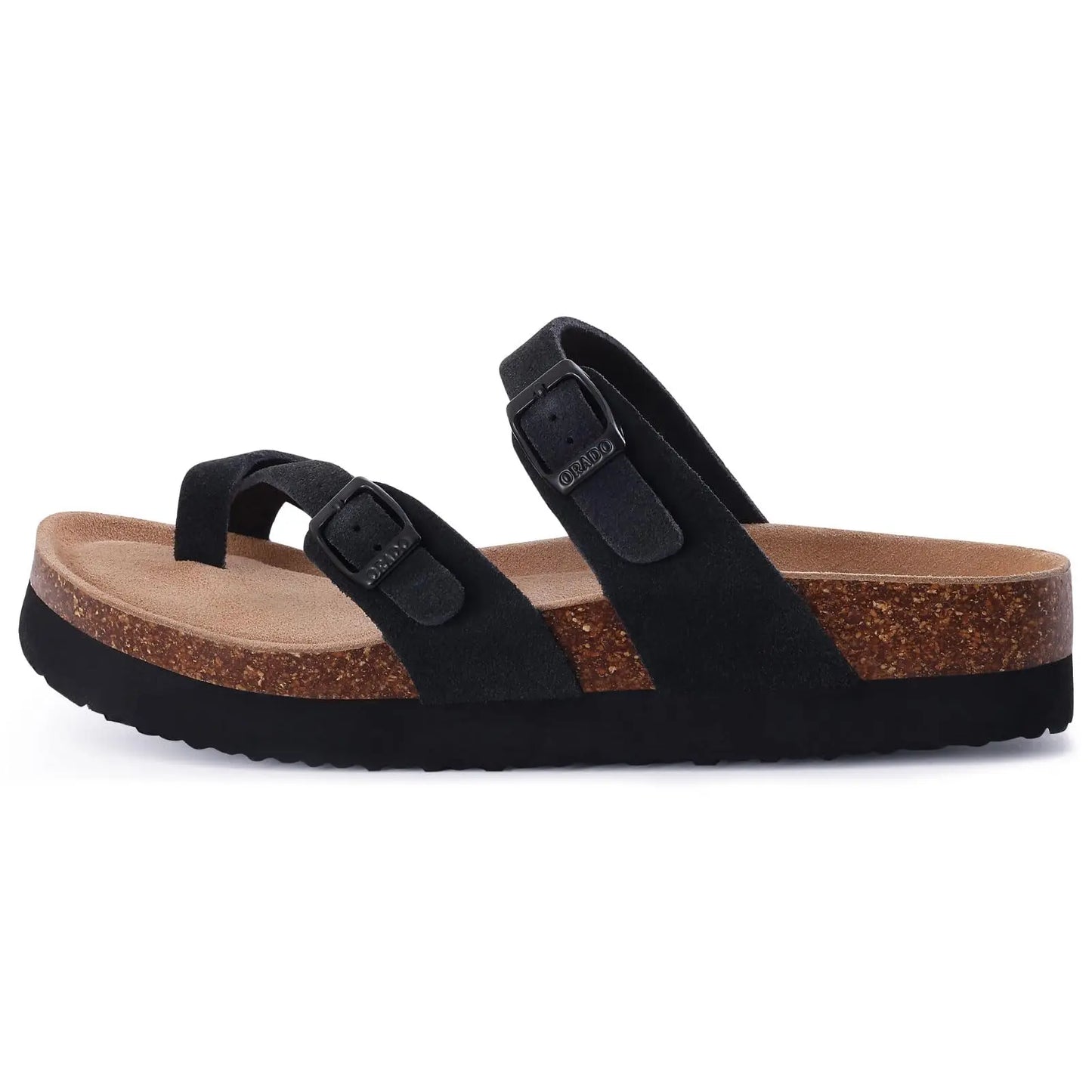 Litfun Open Toe Cork Sandals For Women Classic Brand Thick Sole Beach Shoes With Adjustable Buckle Summer Suede Flat Slippers