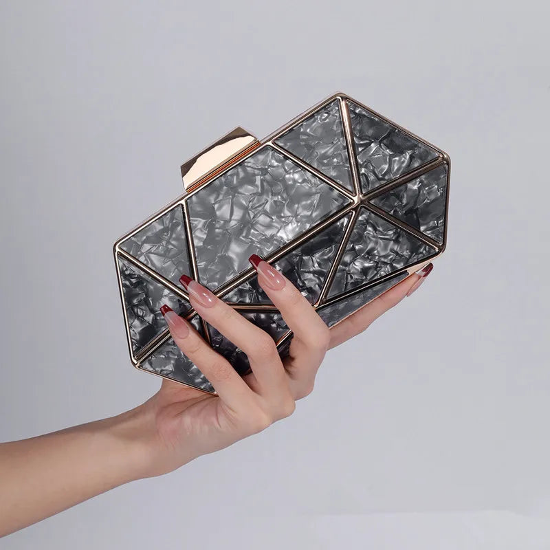 2024 New Women Acrylic Metal Rhombus Evening Bag Chain Shoulder Crossbody Bag Luxury Designer Handbag Party Clutch Dinner Bags
