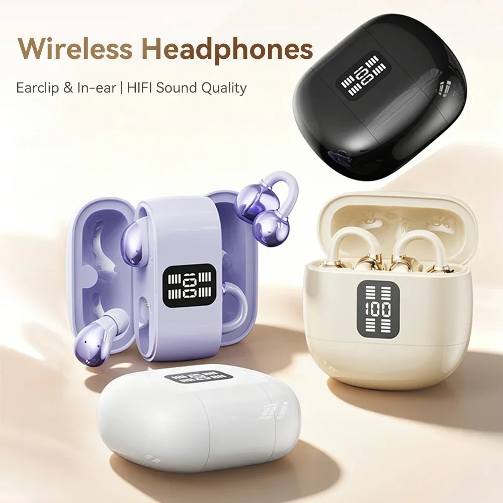 Twin Headphone Bluetooth Headset Fashion Plating HiFi Bass Low-Delay Game Sleep In-ear Earplug Sports Ear Clip Wireless Earphone