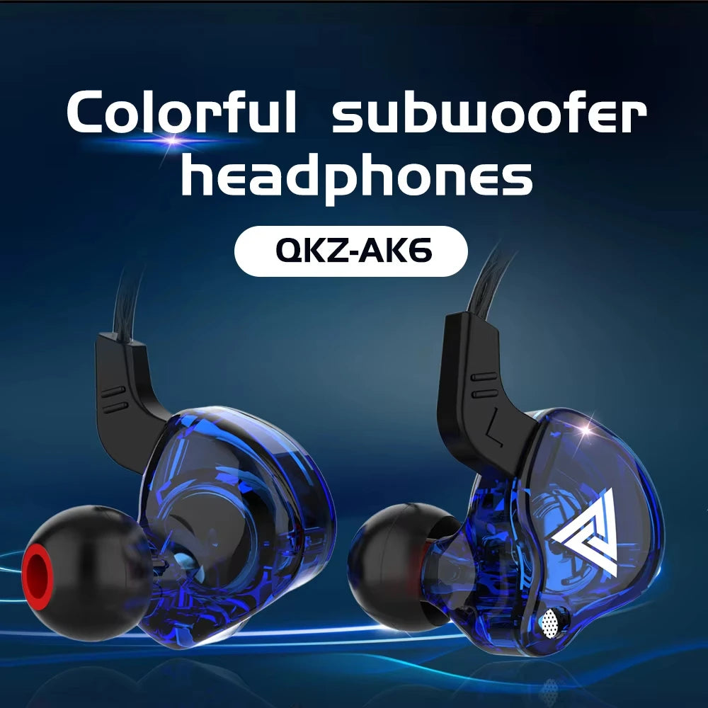 QKZ AK6 Copper Driver HiFi Wired Earphone 3.5MM Race Sport Headphone Bass Stereo Headset Music Earbuds In Ear With Mic,Gifts for Men,Christmas Gifts