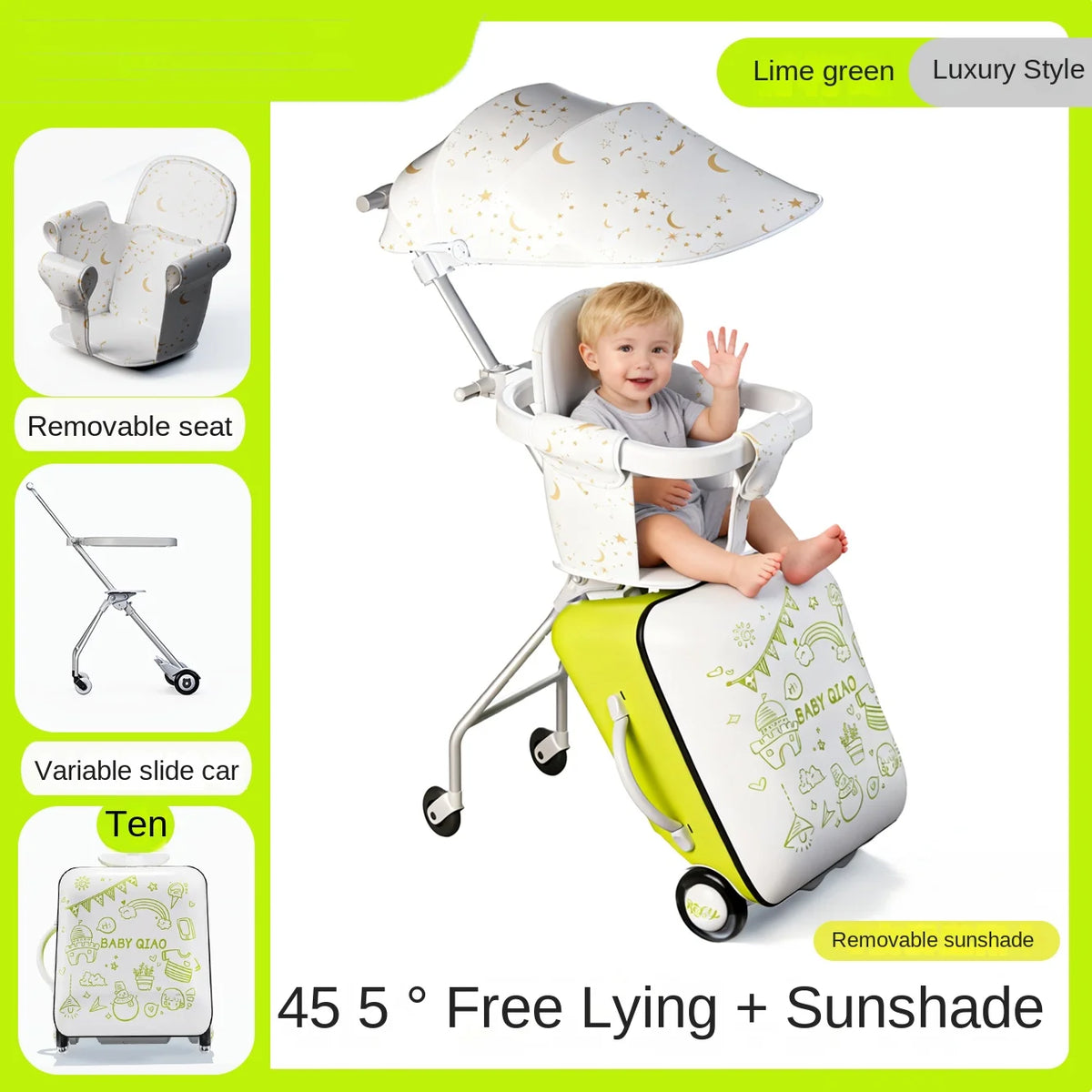Children Travel Suitcase PP Material Sit to Ride On Rolling Luggage Carry-on Cabin Suitcase for Kids