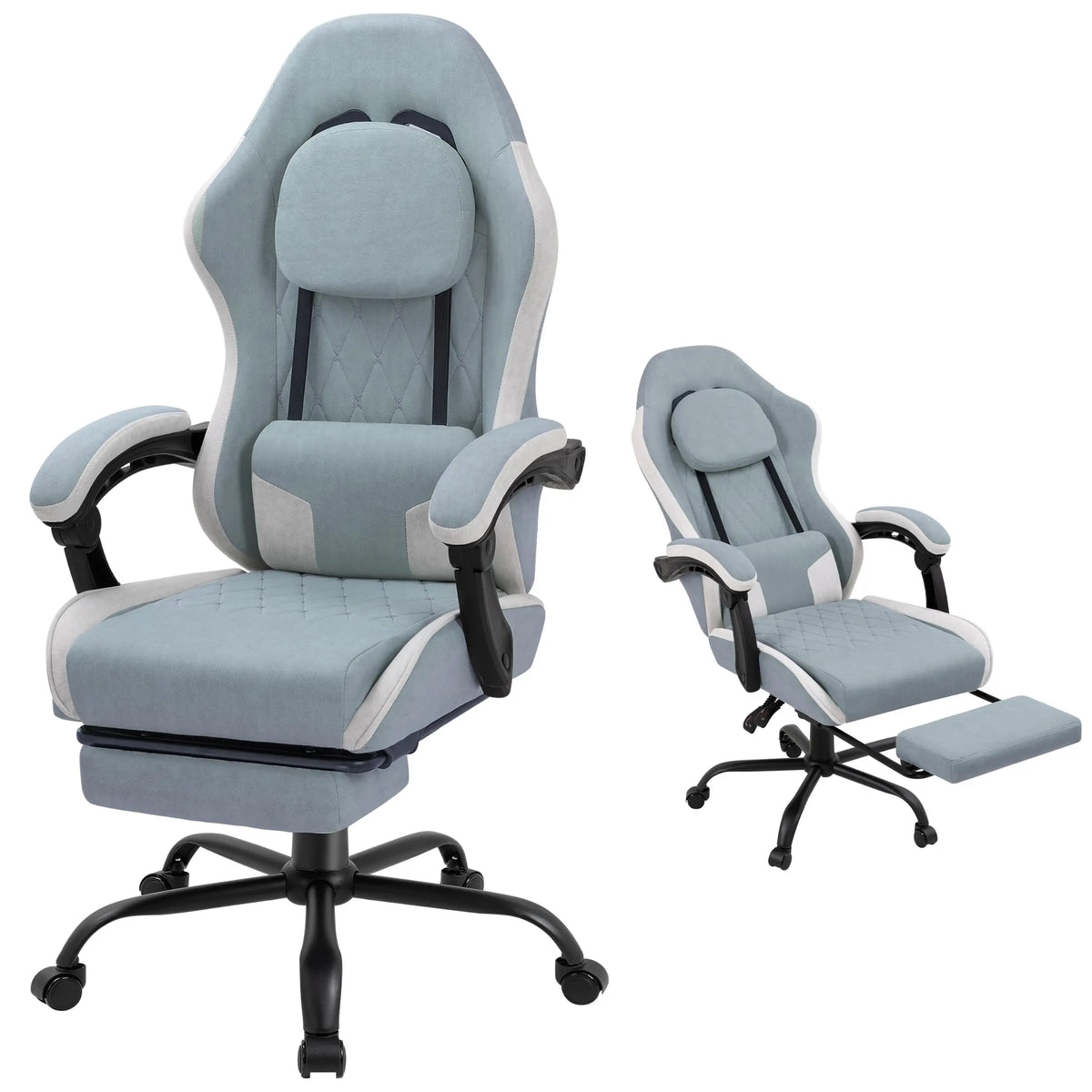 （Local US Inventory）Fabric Gaming Chair for Adults with Footrest and ket Spring Cushion Ergonomic Reclining Computer Chair Grey