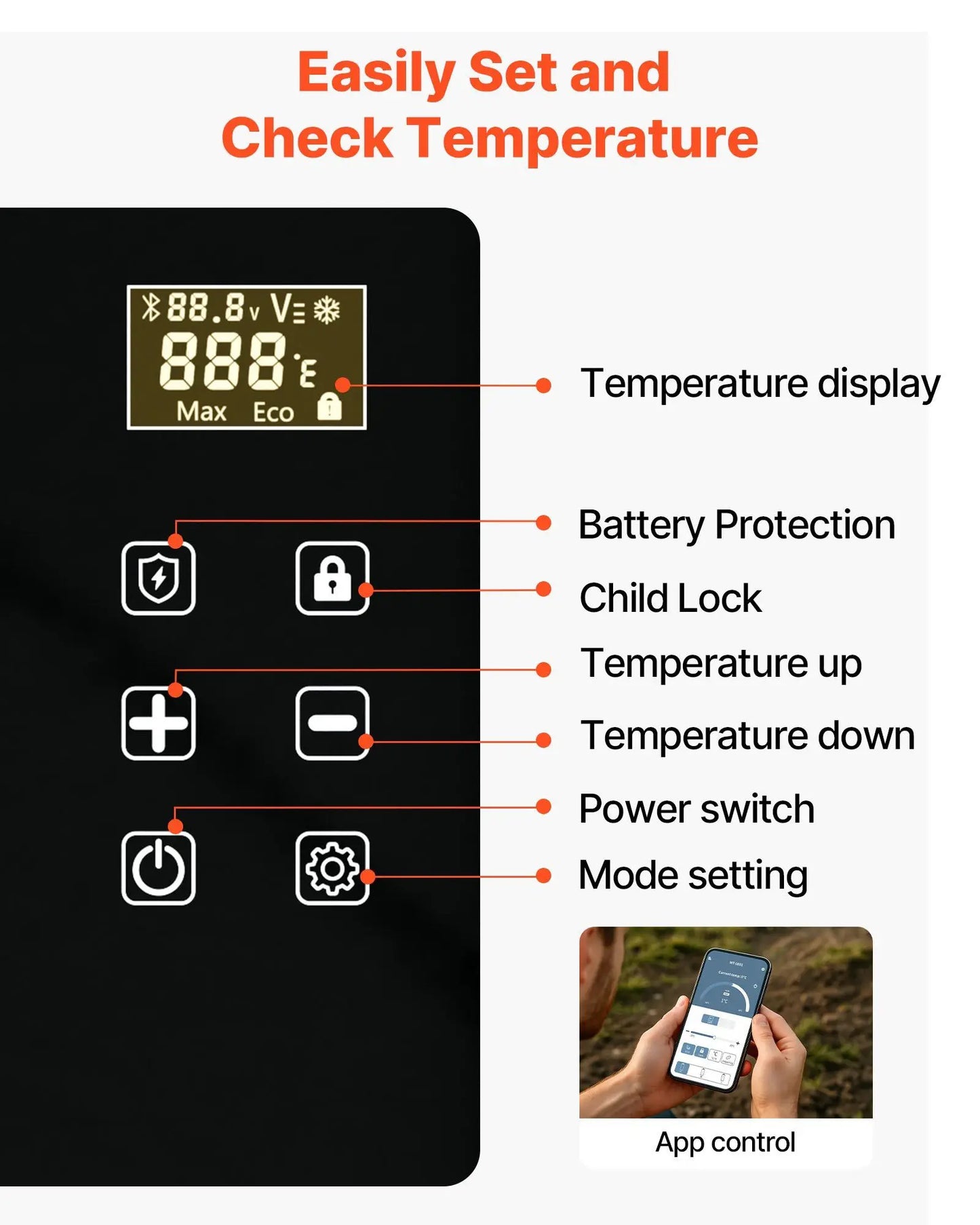 Car Refrigerator, DC 12/24V AC100-240V Compressor Electric Cooler, -4°F to 68°F Car Fridge with APP Control, 21 QT Cars Freezer for RVs, Campsites, Boats, Camping, Fishing, 60W Portable Freezer
