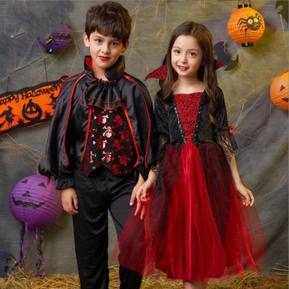 Kids Girls Vampire Devil Cosplay Dress Complete Set with Accessories Halloween Theme Party Costume Holiday Gift for Girls
