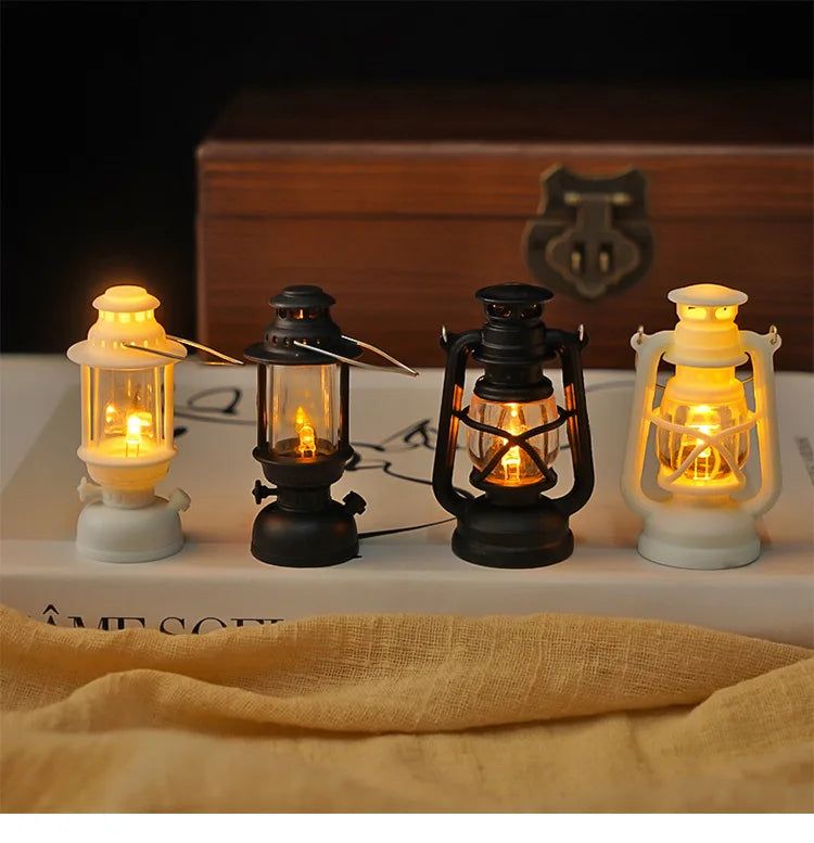 Dollhouse Mini Led Retro Glowing Pony Lantern Simulation Cande Light Night Light  Dolls Miniature oil light Lamp Home Decor Toy