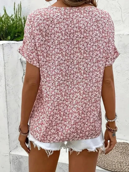 Plus Size Women's Shirts 2025 Spring Summer New Fashion Casual Floral Printing V-Neck Short Sleeve Blouses Korean Style Clothing