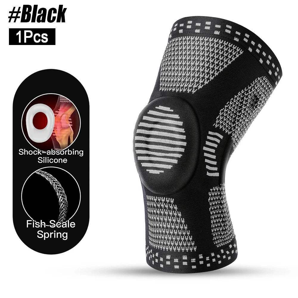 1/2Pcs Sport Compression Knee Support Brace Patella Protector Knitted Silicone Spring LegPad Cycling Running Basketball Football