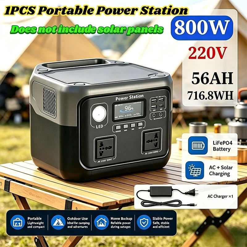 New 800W 716.8WH Portable Power Station 600W/800W Solar Generator Backup Power Bank for Outdoor Camping Home Emergency RV Travel
