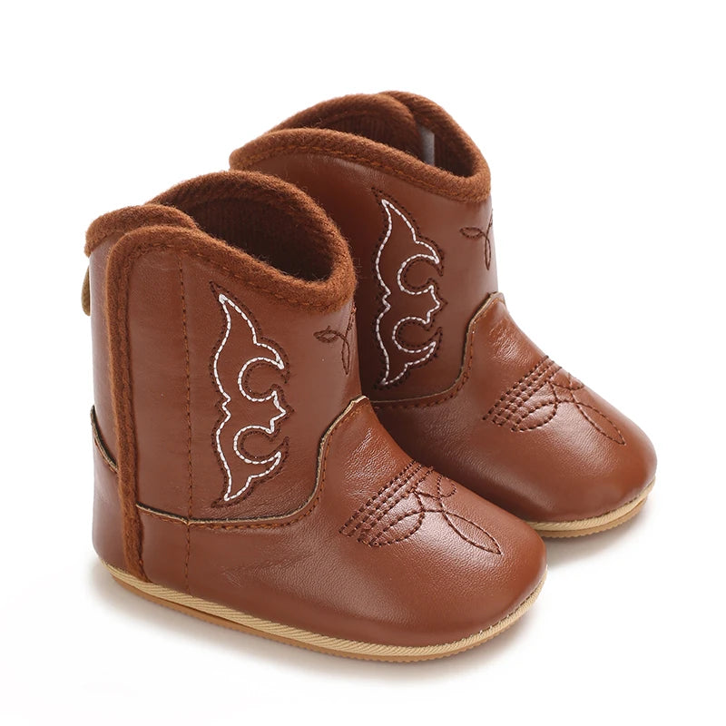 Western Cowboy Princess Baby Boots 0-18M Infant Pre-Walker Shoes Soft Sole Embroidered Footwear for Newborn Girls