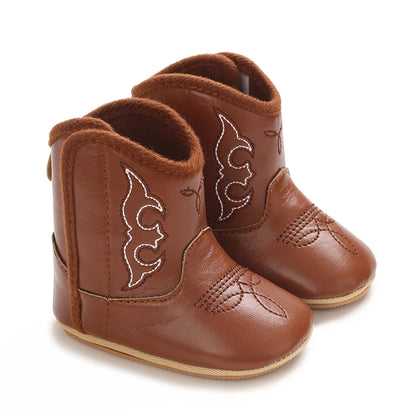 Western Cowboy Princess Baby Boots 0-18M Infant Pre-Walker Shoes Soft Sole Embroidered Footwear for Newborn Girls