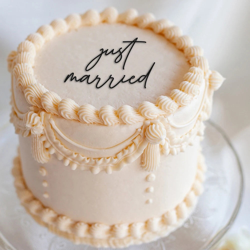 Custom Mini Cake Topper Just Married Acrylic Cake Charm Heart Cake Charm Birthday Wedding Engagement Party Cake Decoration