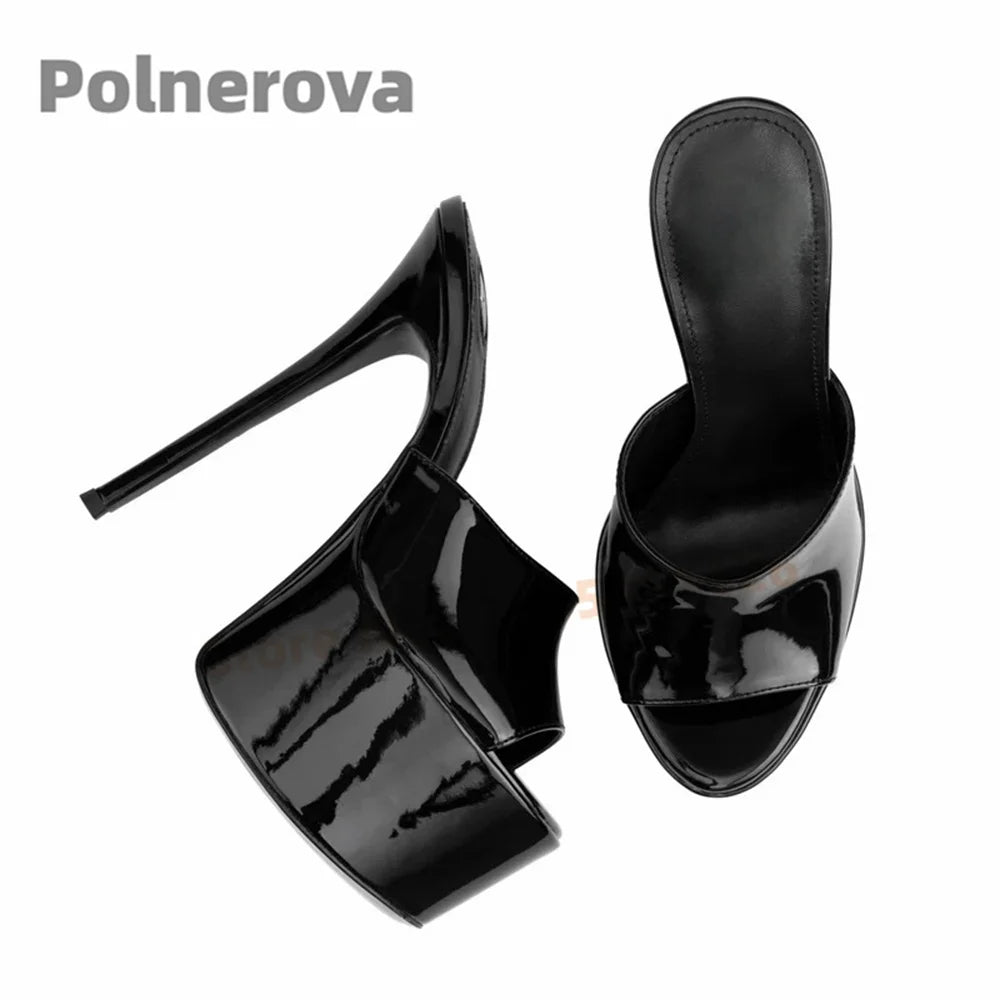 Gold Silver Platform Mules Slippers Women Extreme High Heels Pull-On Modern Slippers Open Toe Sandals Concise Outside Shoes