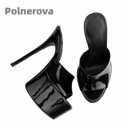 Gold Silver Platform Mules Slippers Women Extreme High Heels Pull-On Modern Slippers Open Toe Sandals Concise Outside Shoes