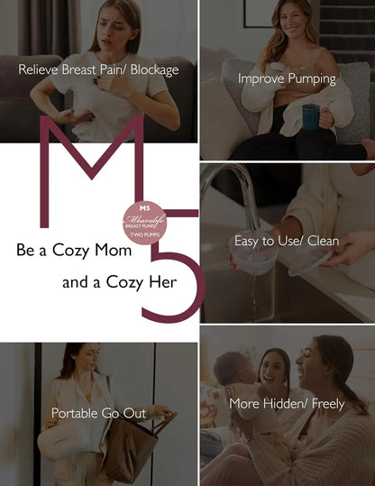 Momcozy Breast Pump Hands Free M5, Wearable Breast Pump of Baby Mouth Double-Sealed Flange with 3 Modes & 9 Levels, Electric