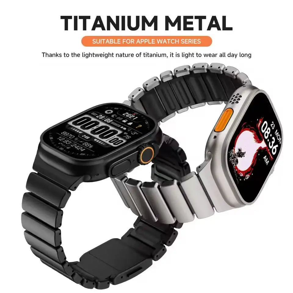 Titanium Fluoroelastomer Rubber Strap for Apple Watch Ultra 3 2 1 49mm 10 11 46mm Magnetic Band for Iwatch 9 8 7 45mm 6 SE 3 44m