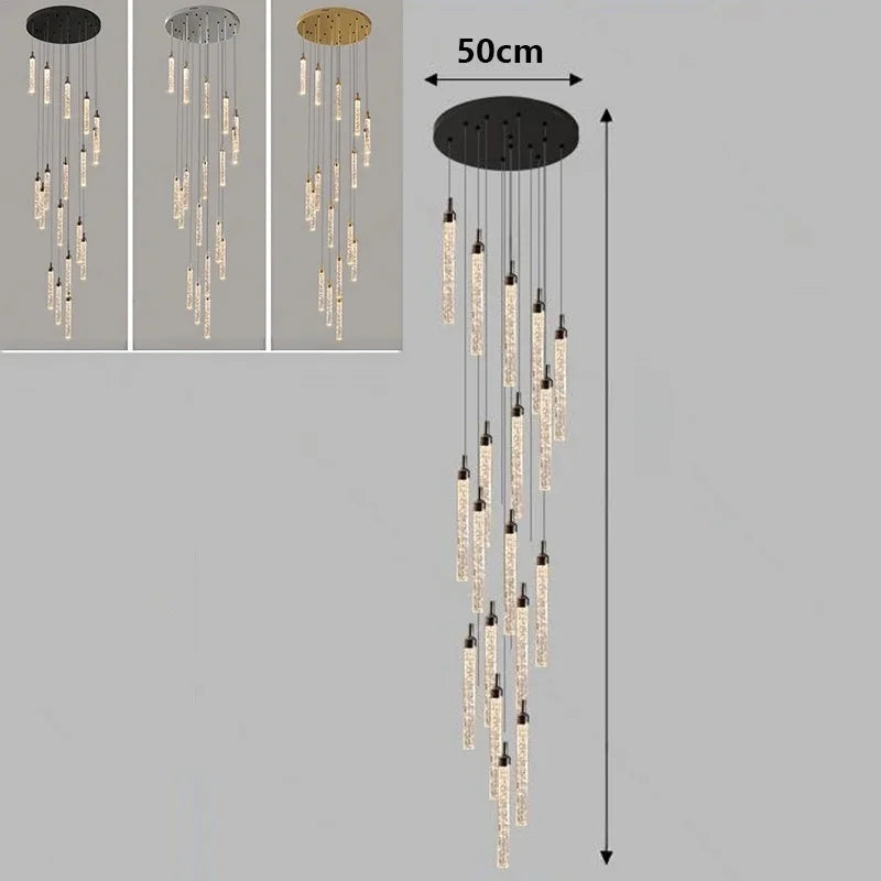 Nordic Minimalist Crystal Chandeliers Staircase Chandeliers Ceiling Lights Loft Double-Floor Rotating Minimalist Pendtant Lamps