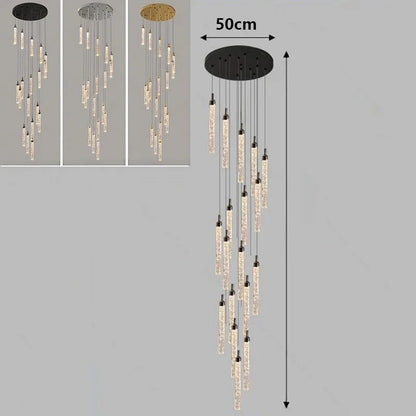 Nordic Minimalist Crystal Chandeliers Staircase Chandeliers Ceiling Lights Loft Double-Floor Rotating Minimalist Pendtant Lamps